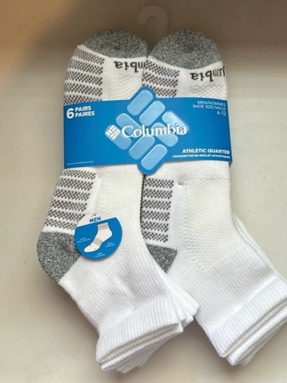 New Columbia Socks Men’s 6 Pairs White & Gray Casual Athletic Quarter Crew Socks